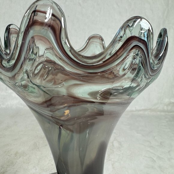 Vintage Murano Style Hand Blown Trumpet Coil pedestal Purple Art Glass Sculpture - Picture 10 of 10